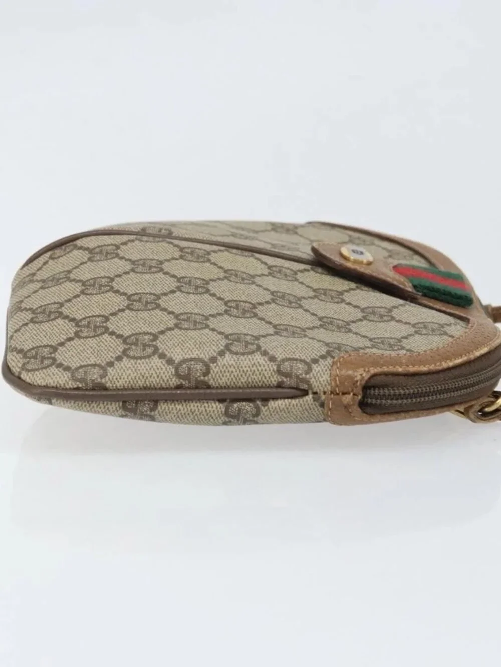 GUCCI GG Supreme Web Sherry Line Bag PVC Beige Gold 68 02 047 Auth 172006